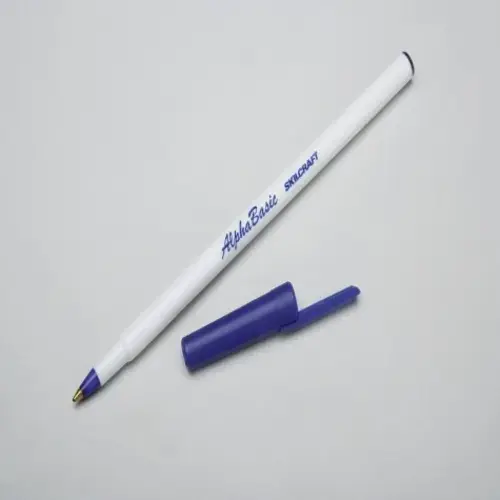ALPHABASIC BALLPOINT PEN WHITE PEN MED POINT BLUE
